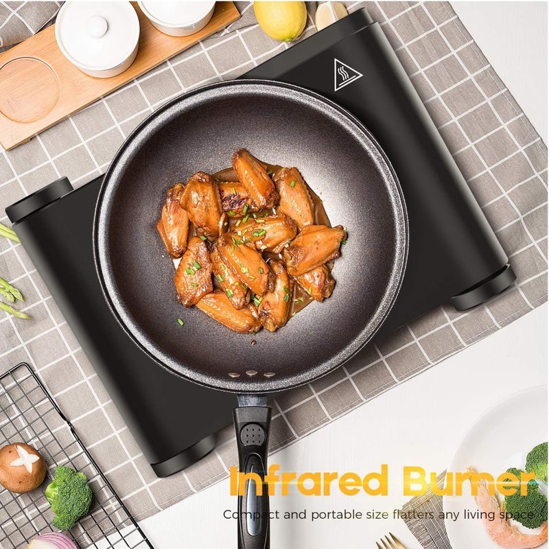 CUKOR 1200W Infrared Single Burner Electric Hot Plate, Fast Heating & Energy Efficient, 7 Inch Ceramic Glass Portable Electric Stove with Adjustable Temperature Control, Compatible w/All Cookware - Image 5
